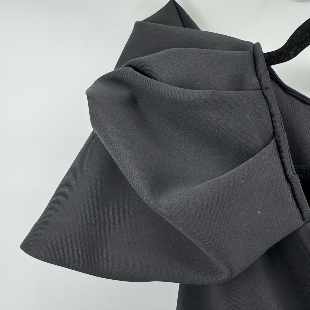 Luxxel Black Ruched Mini Dress Statement Puffy Sleeves V-Neck Sz M - Picture 5 of 13